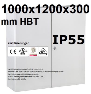 Double door control cabinet 1000x1200x300 mm HBT 2-door IP55 sheet steel with galvanized mounting plate